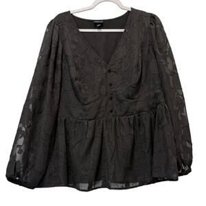 Torrid Womens Size 2X Plus Black Lace Floral Long Sleeve Blouse Pullover